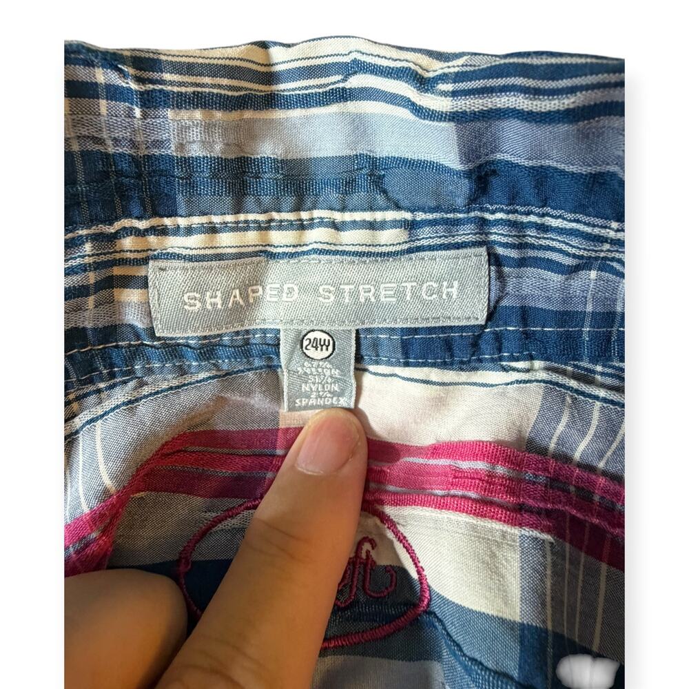 Foxcroft Shaped Stretch 3/4 Sleeve Button Up Crinkle Shirt, Plaid, Women's 24 - Picture 9 of 9
